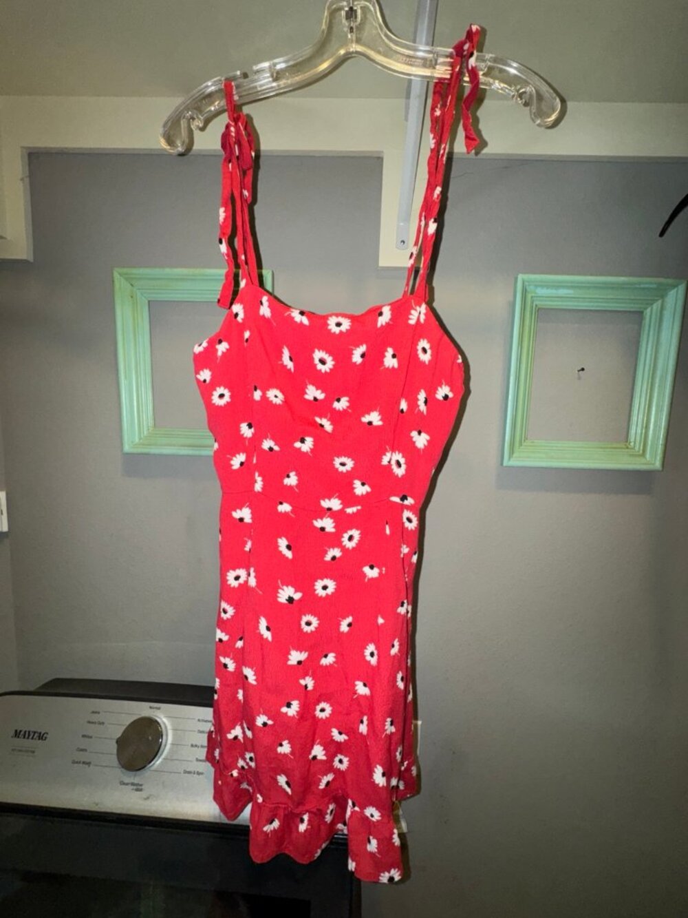 Audrey 3+1 Red Daisy Print Ruffle Hem Midi Dress M